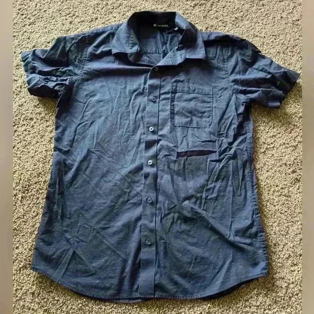 Travis Mathew Casual Button Front Short Sleeve Cotton Shirt‎ Navy Size Medium